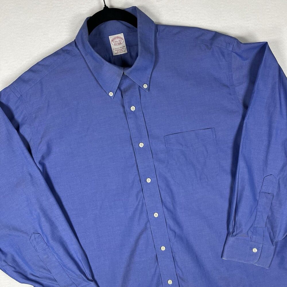 Brooks Brothers Mens 17.5-33 Blue Non-Iron Oxford Dress Shirt Traditional Fit